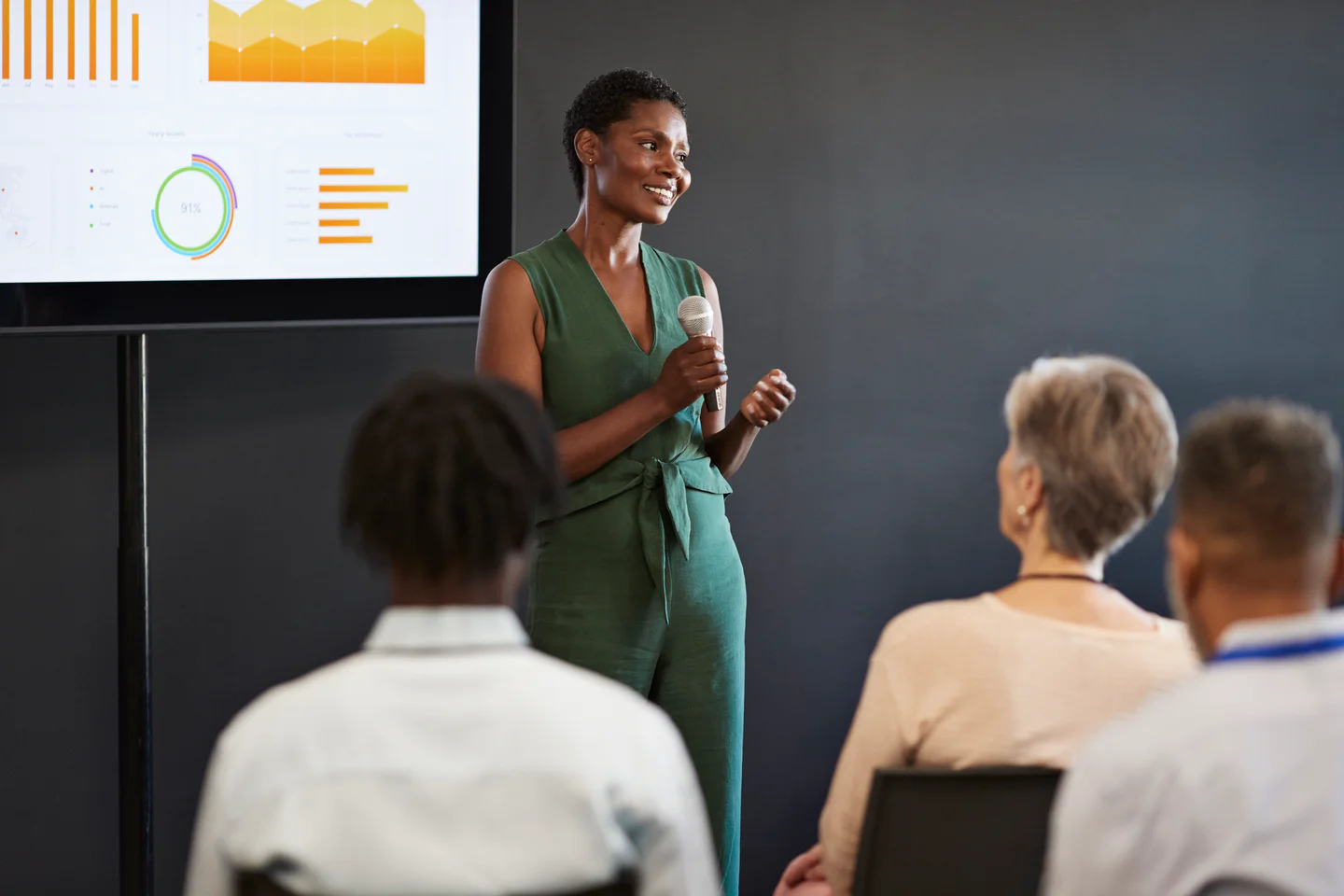 Portrayal of Capella business student delivering a presentation.