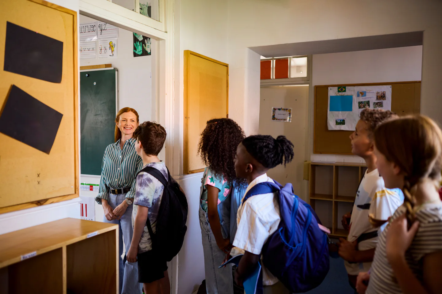 woman teaches full classroom