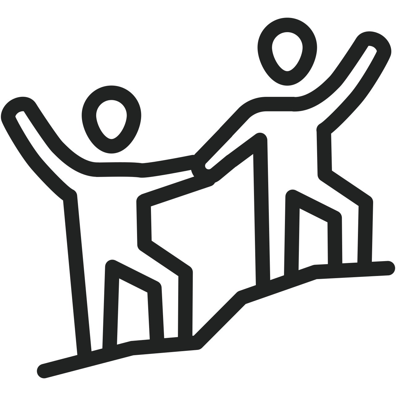 two people holding hands and waking uphill icon