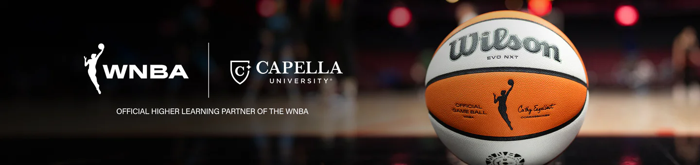 A WNBA official game ball paired with the Capella University and WNBA partnership logos.