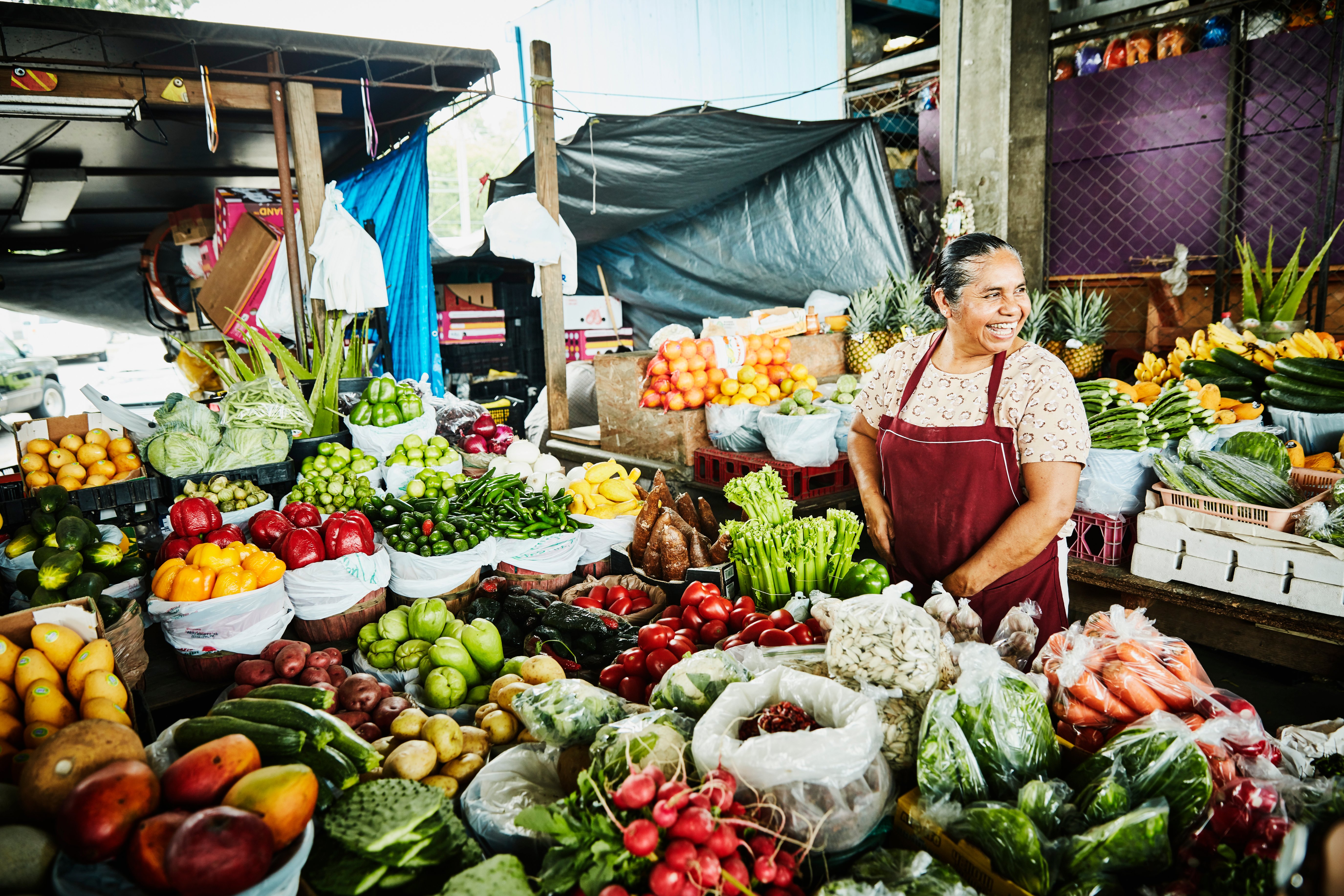 Vegetable display at a market.