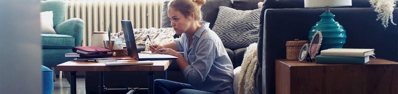 woman working at home on a laptop