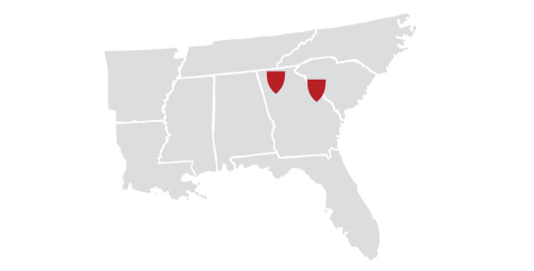 map pinpointing Orlando and Atlanta campuses